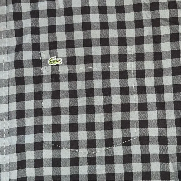 Lacoste Shirt Mens 46 Gray Check Modern Fit Long Sleeve Button Down Gray Black - Picture 3 of 9